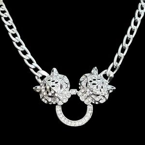 Eye Candy silver double panther head necklace